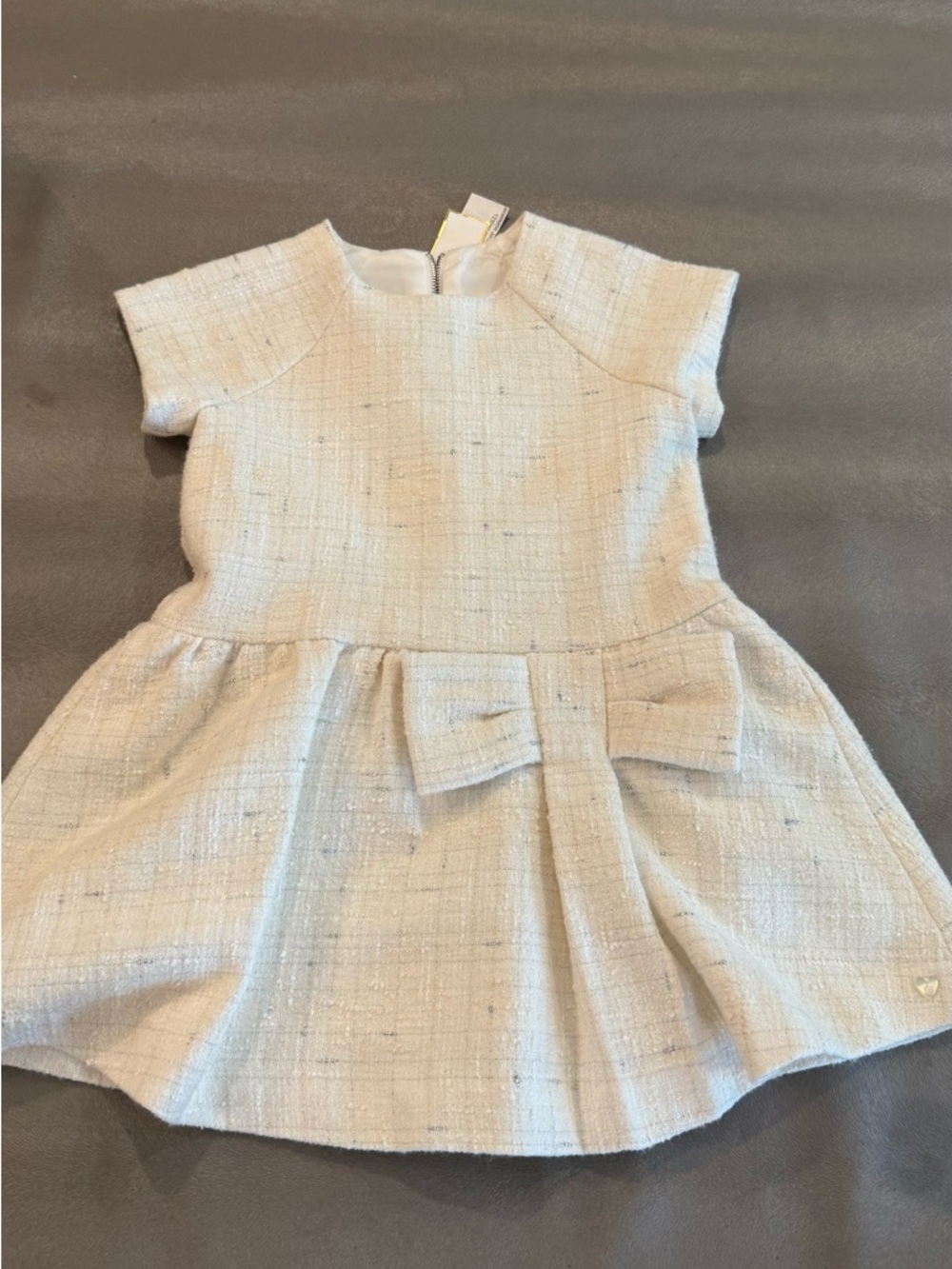 Tartine et Chocolat Cream Tweed Girls Dress with Front Bow.  Size 4